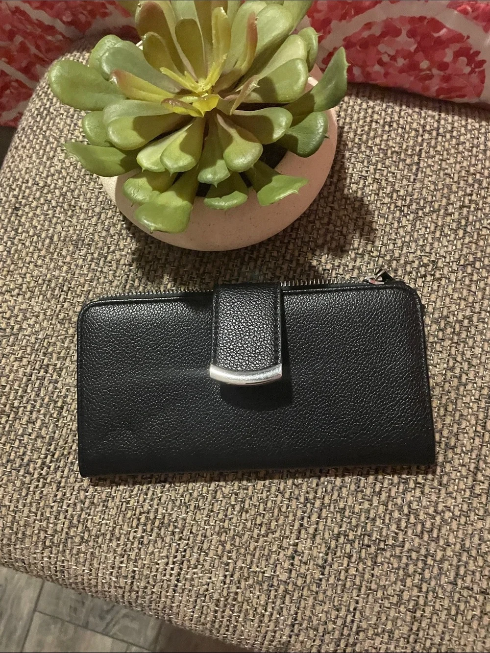 Classic Black Leather Zip Card & Key Holder Wallet